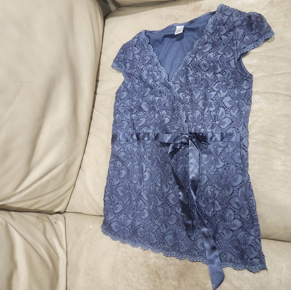Merona Grey Or Gray Lace Mock Wrap Lace Top Size Xs